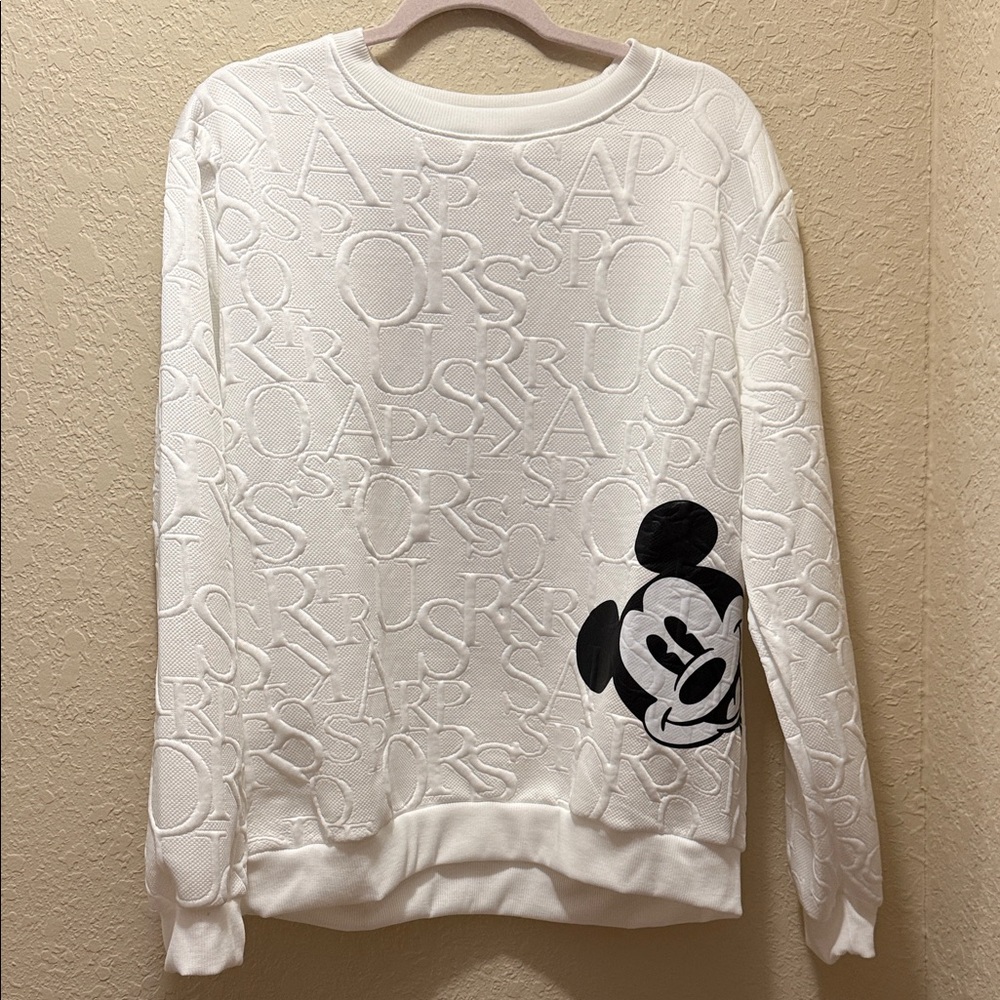 NEW, White Mickey Mouse Embossed Sweater